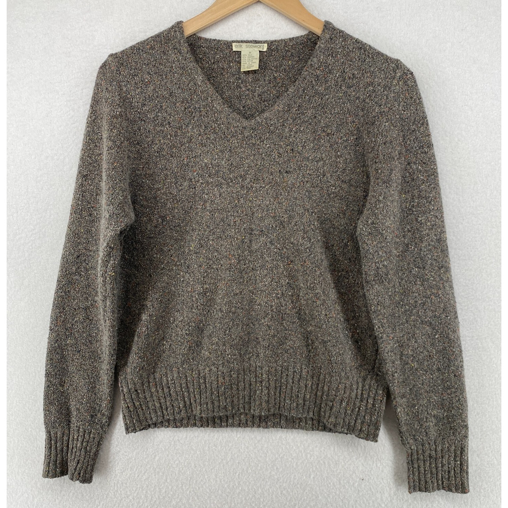 ERIK STEWART Sweater Womens M Silk Angora Speckled Boucle Jumper Pullover Gray